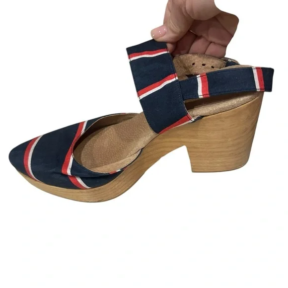 Free People Monaco Navy Stripe Ankle Strap Clogs Shoes EUR 40 US 9.5/10 - Picture 4 of 6